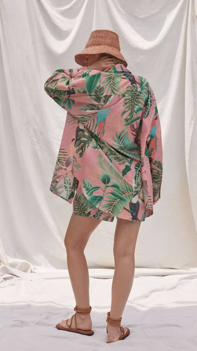 Oversized Holiday Shirt in Bird of Paradise